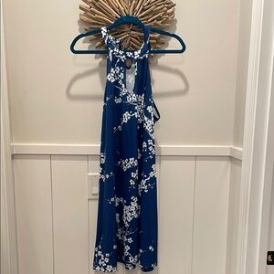 Floral Halter Dress - Blue and White